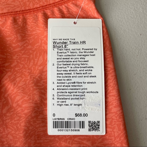 LULULEMON NWT WUNDER TRAIN HIGH RISE BIKE SHORT 8” CRUNCH WARM CORAL - Picture 8 of 9